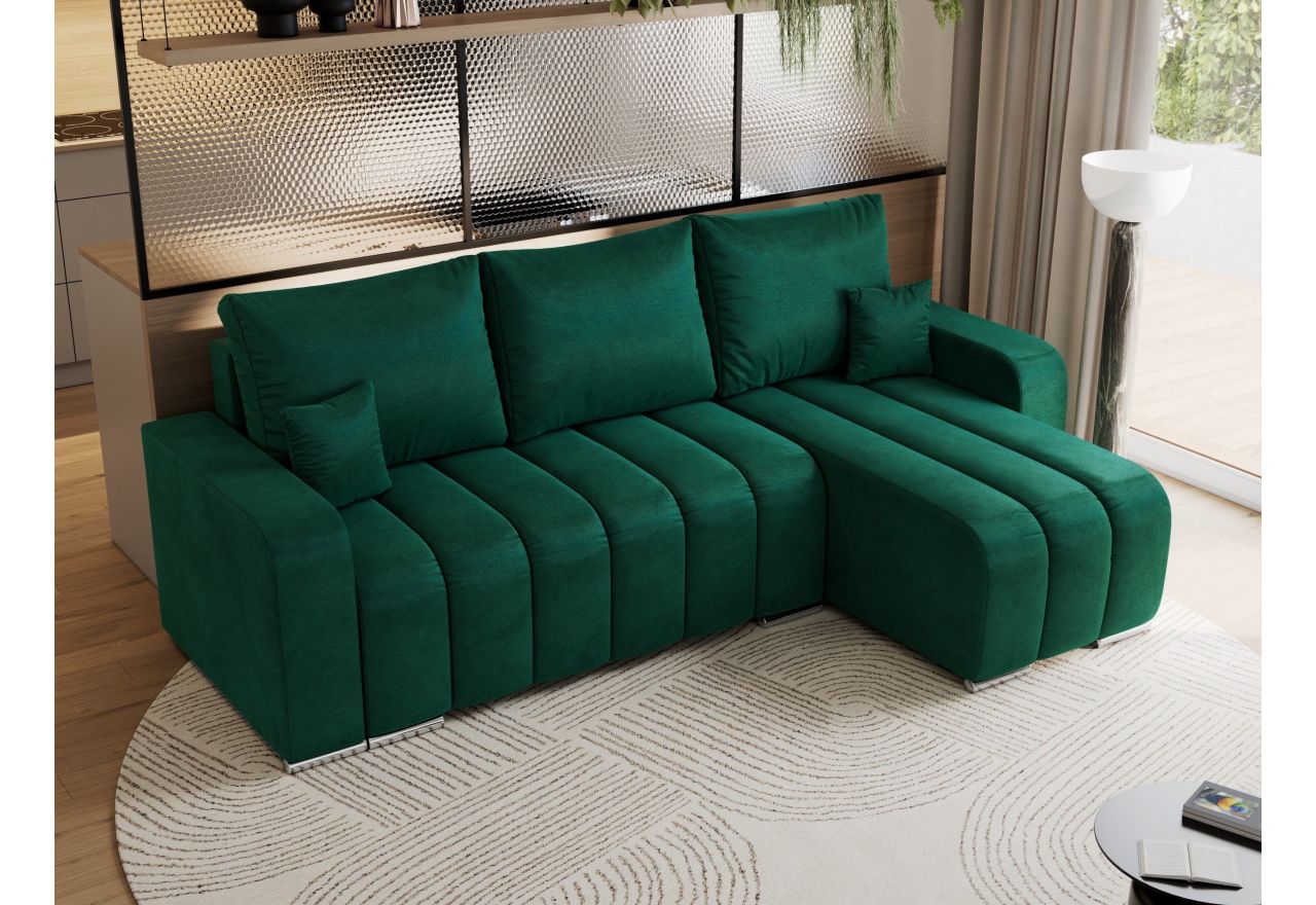 Narożnik KIRASSO L - uniwersalny - ciemnozielony, welwet