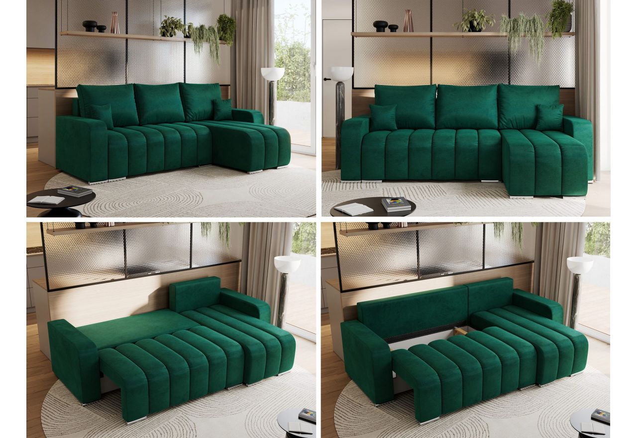 Narożnik KIRASSO L - uniwersalny - ciemnozielony, welwet