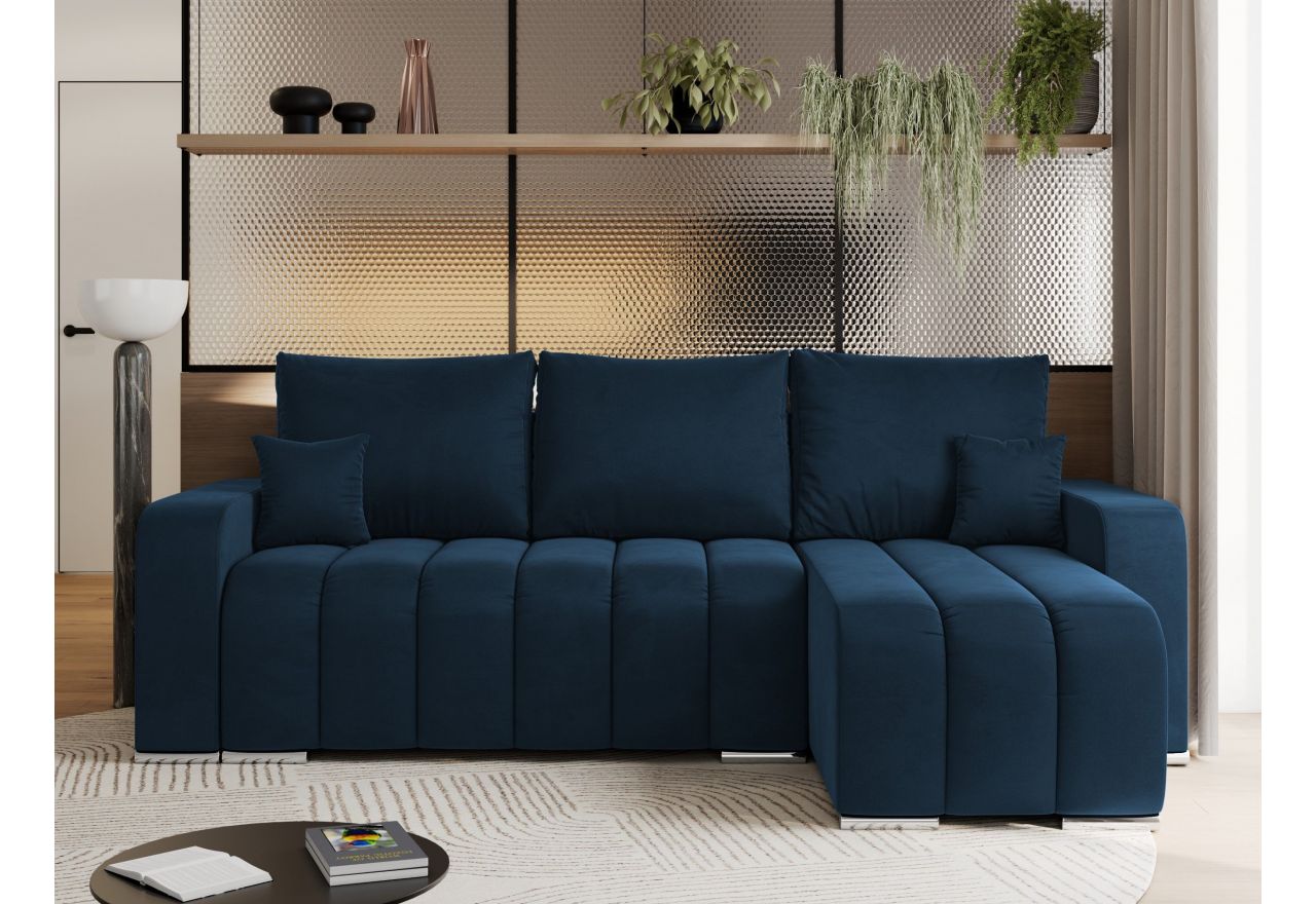 Narożnik KIRASSO L - uniwersalny - ciemnoniebieski, welwet