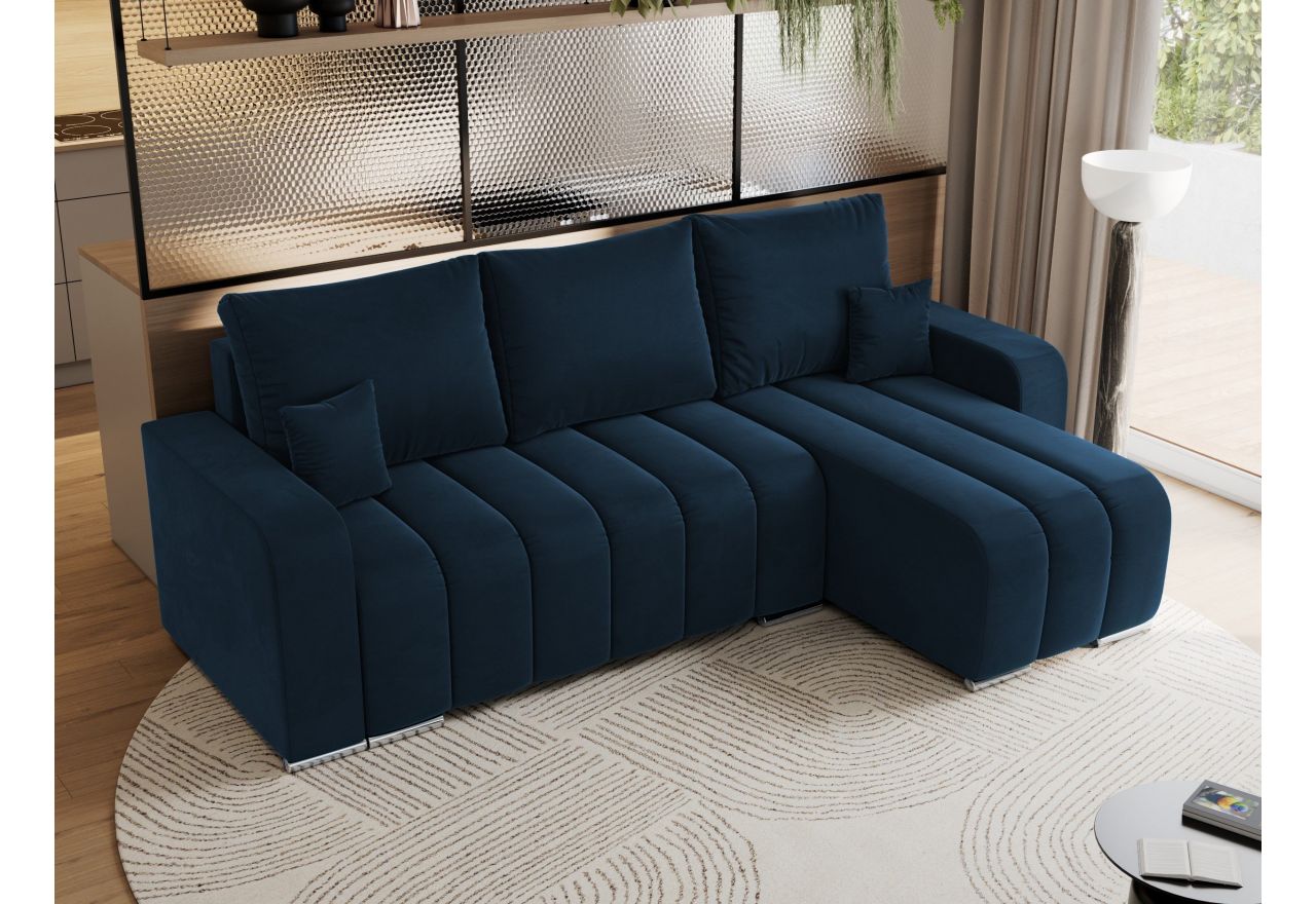 Narożnik KIRASSO L - uniwersalny - ciemnoniebieski, welwet