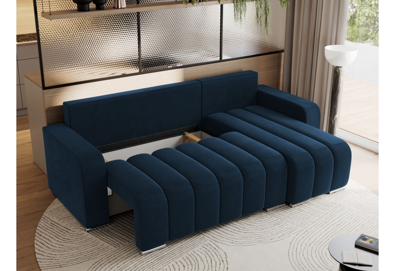 Narożnik KIRASSO L - uniwersalny - ciemnoniebieski, welwet