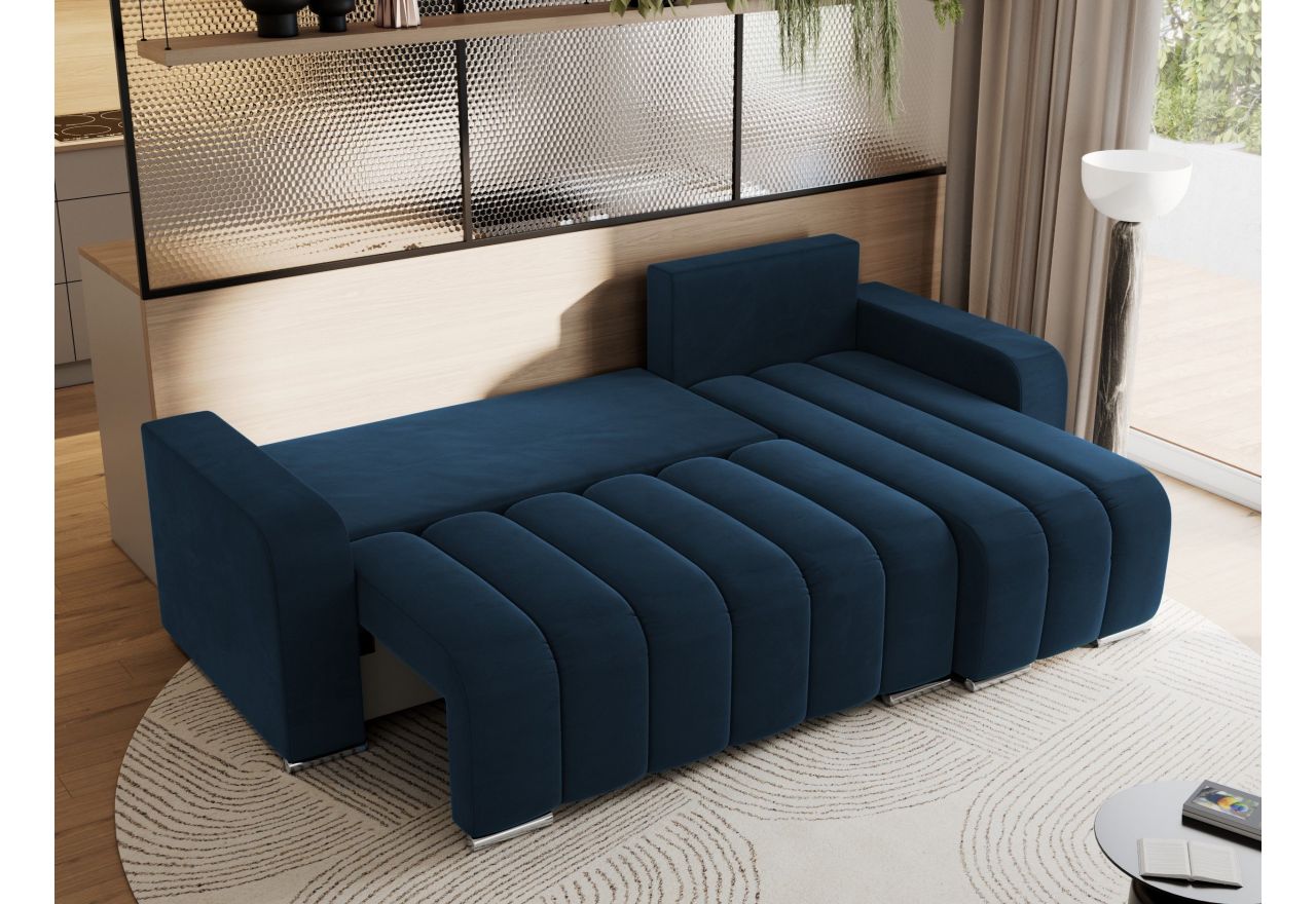 Narożnik KIRASSO L - uniwersalny - ciemnoniebieski, welwet