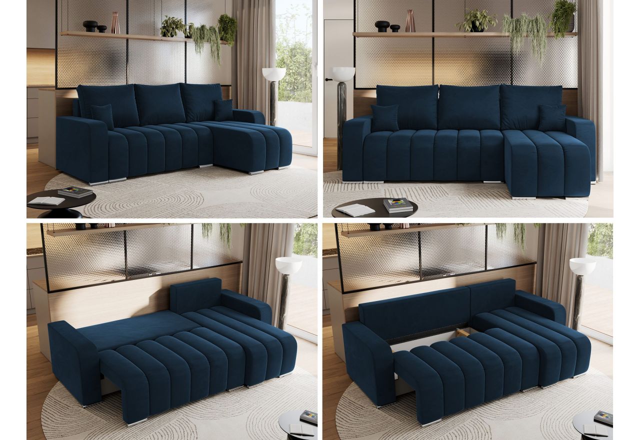 Narożnik KIRASSO L - uniwersalny - ciemnoniebieski, welwet