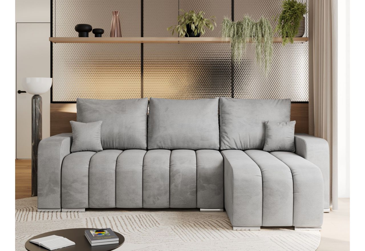 Narożnik KIRASSO L - uniwersalny - jasnoszary, welwet