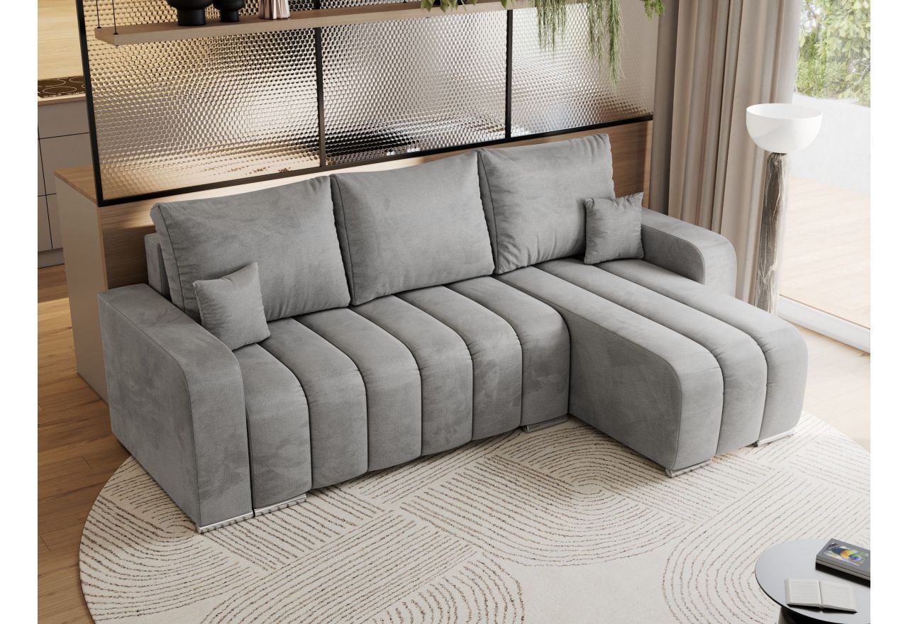 Narożnik KIRASSO L - uniwersalny - jasnoszary, welwet