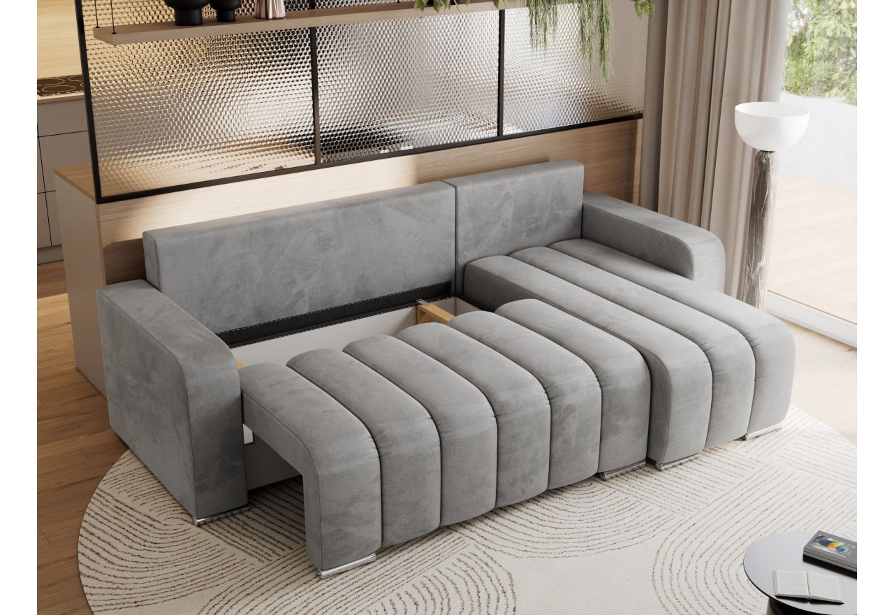 Narożnik KIRASSO L - uniwersalny - jasnoszary, welwet