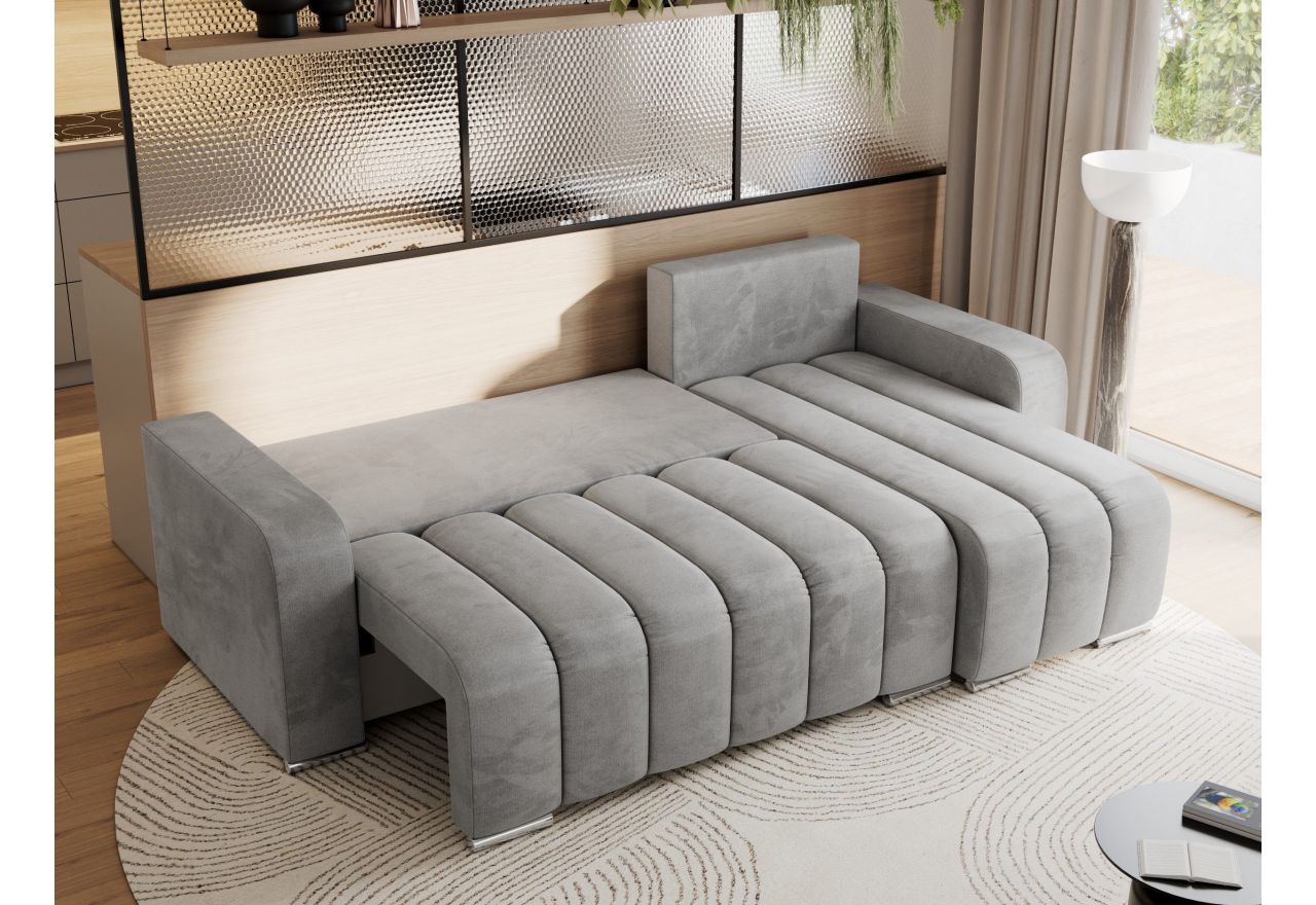 Narożnik KIRASSO L - uniwersalny - jasnoszary, welwet