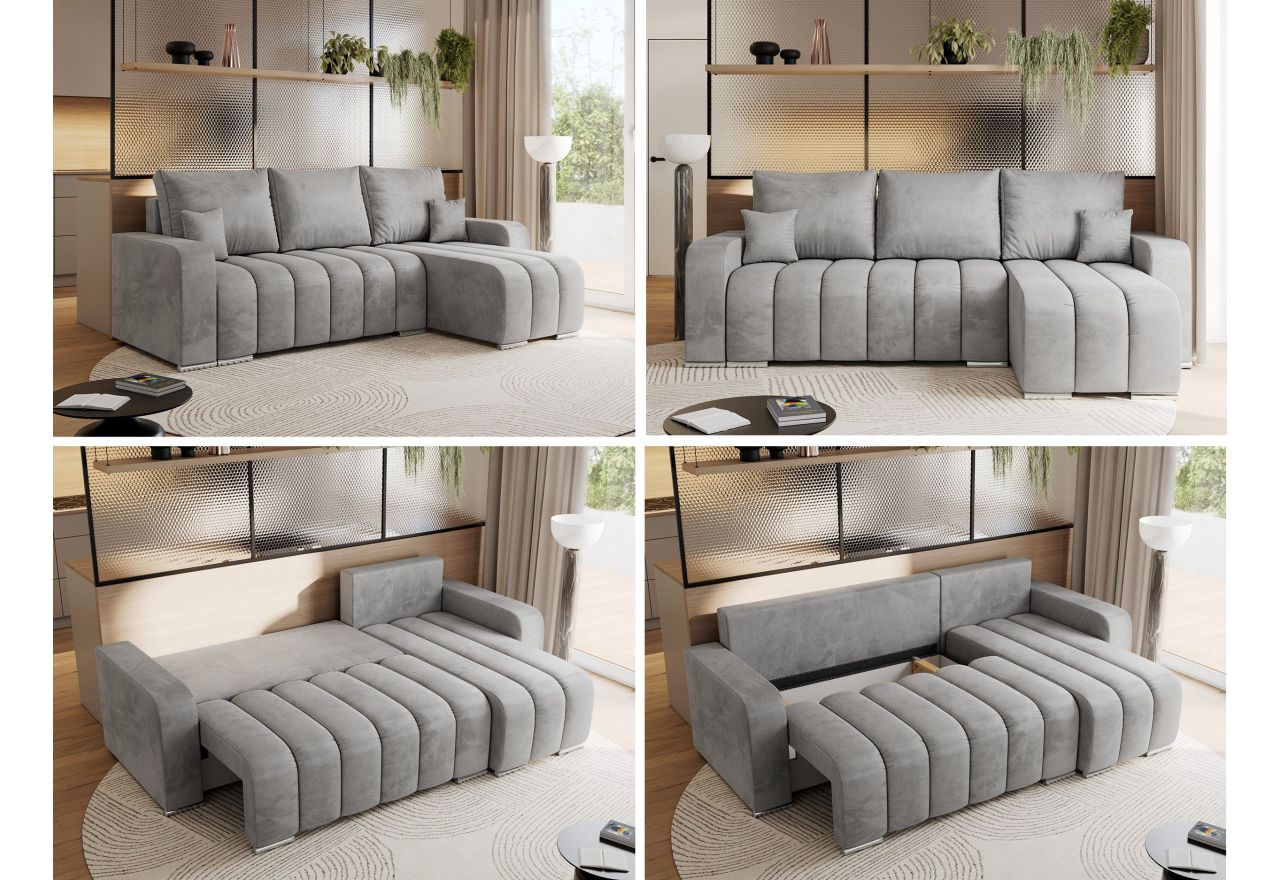 Narożnik KIRASSO L - uniwersalny - jasnoszary, welwet