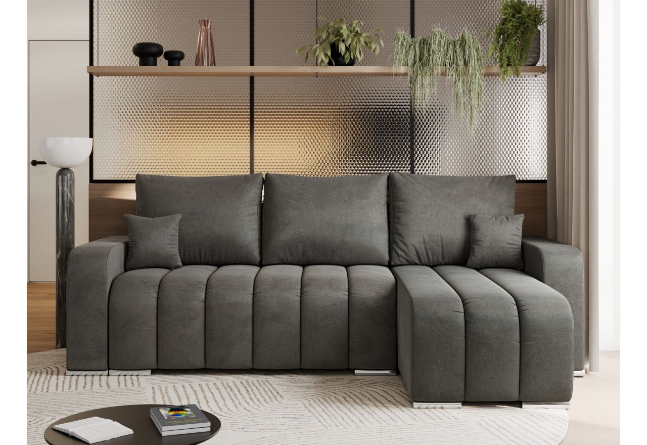 Narożnik KIRASSO L - uniwersalny - ciemnoszary, welwet