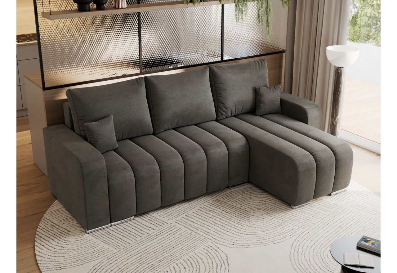 Narożnik KIRASSO L - uniwersalny - ciemnoszary, welwet