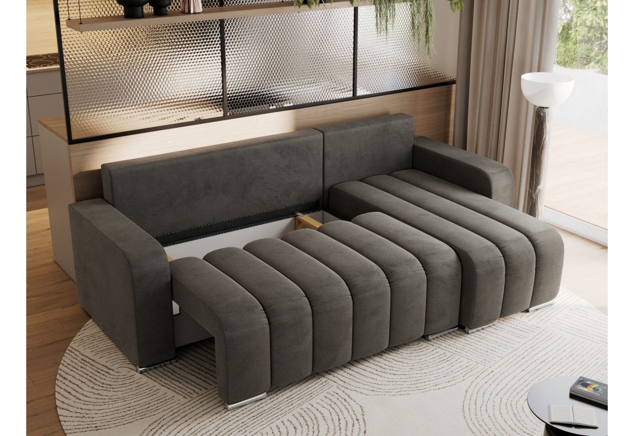 Narożnik KIRASSO L - uniwersalny - ciemnoszary, welwet