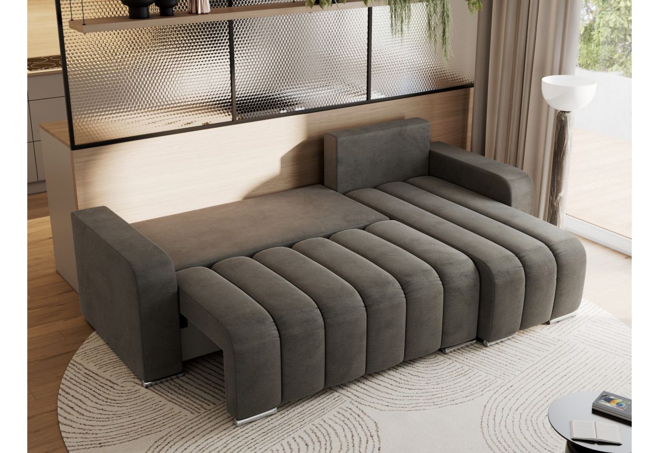 Narożnik KIRASSO L - uniwersalny - ciemnoszary, welwet