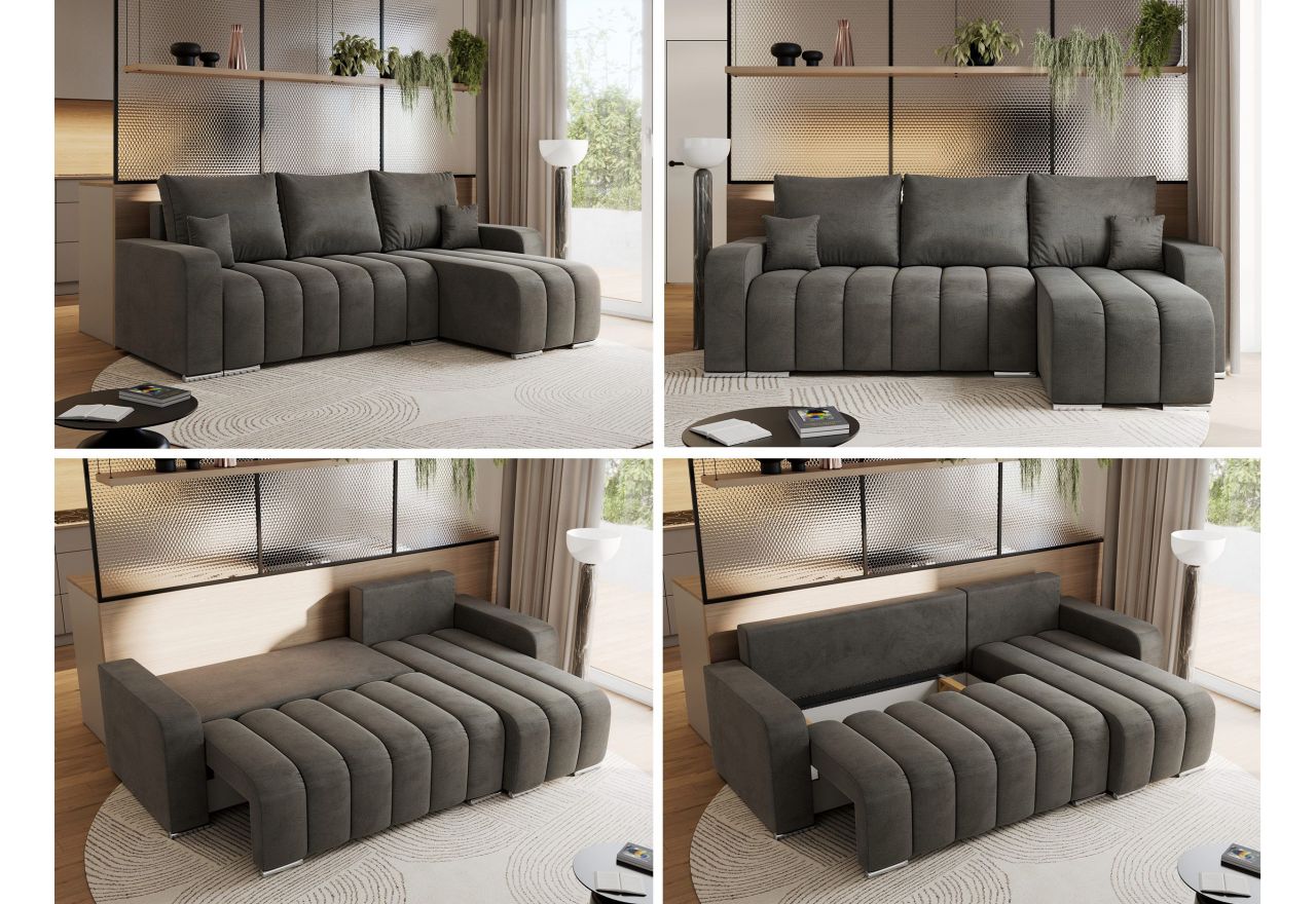 Narożnik KIRASSO L - uniwersalny - ciemnoszary, welwet