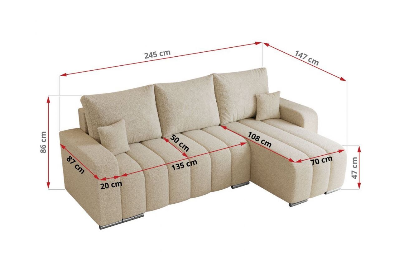 Narożnik KIRASSO L - uniwersalny - kremowy, boucle