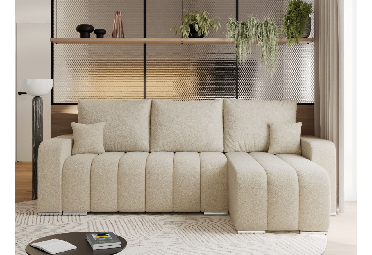 Narożnik KIRASSO L - uniwersalny - kremowy, boucle