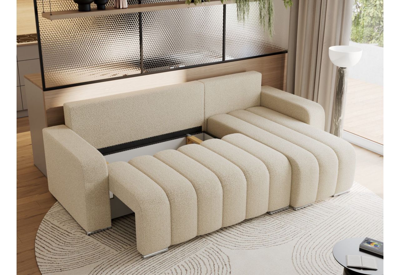 Narożnik KIRASSO L - uniwersalny - kremowy, boucle