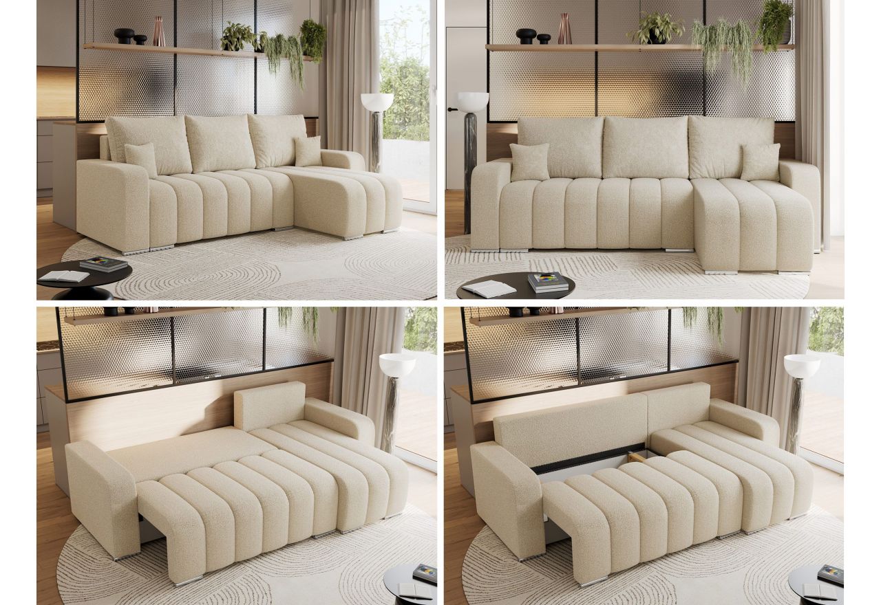 Narożnik KIRASSO L - uniwersalny - kremowy, boucle