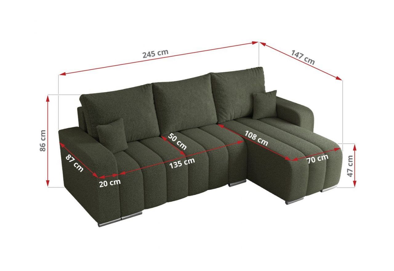 Narożnik KIRASSO L - uniwersalny - zielony, boucle