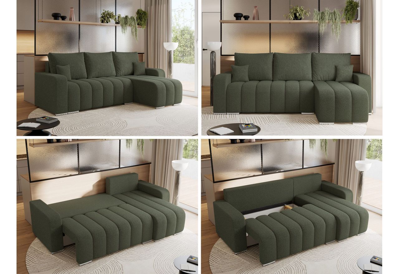 Narożnik KIRASSO L - uniwersalny - zielony, boucle