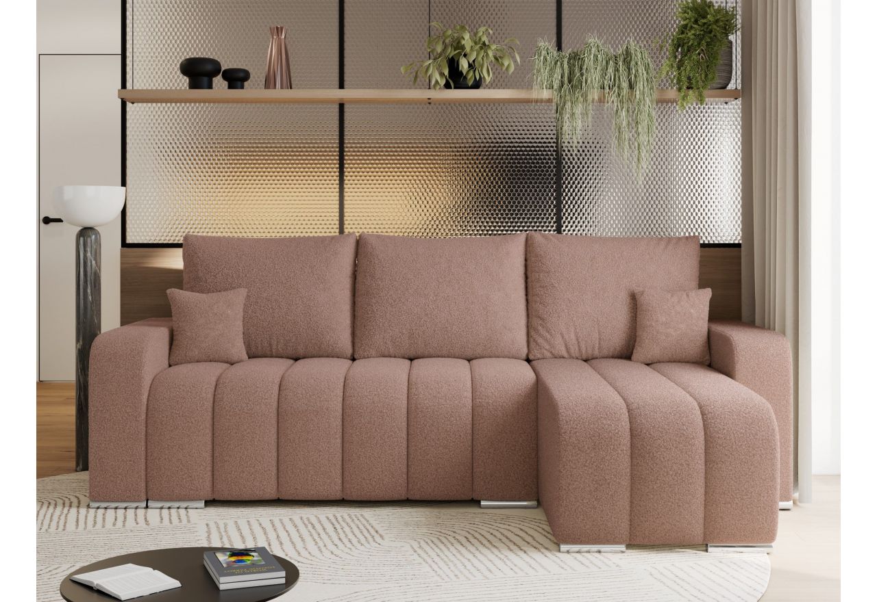 Narożnik KIRASSO L - uniwersalny - różowy, boucle