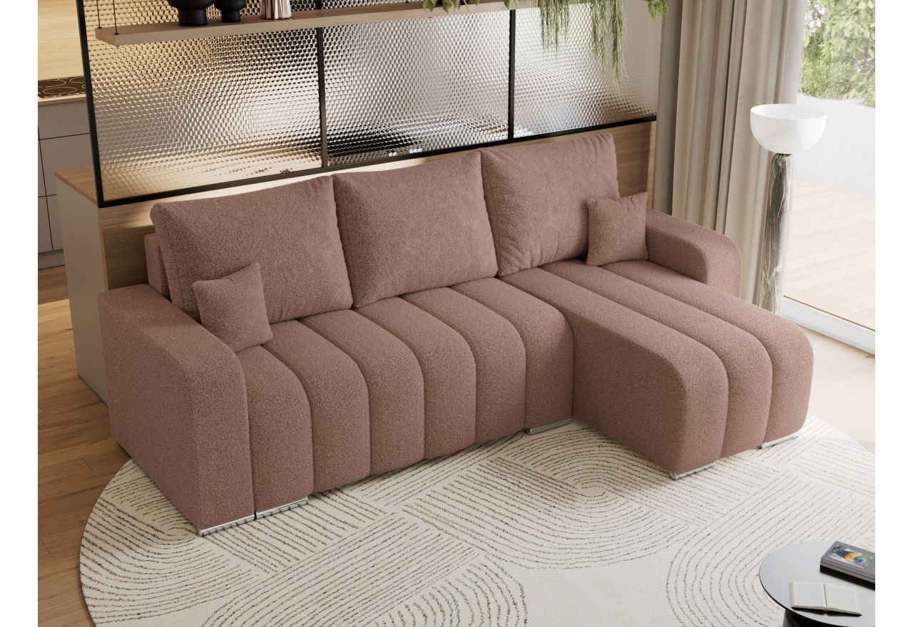 Narożnik KIRASSO L - uniwersalny - różowy, boucle