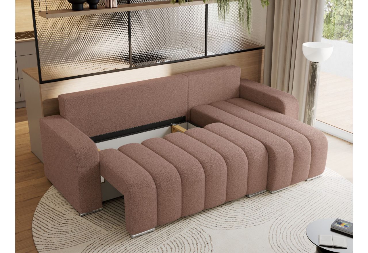 Narożnik KIRASSO L - uniwersalny - różowy, boucle