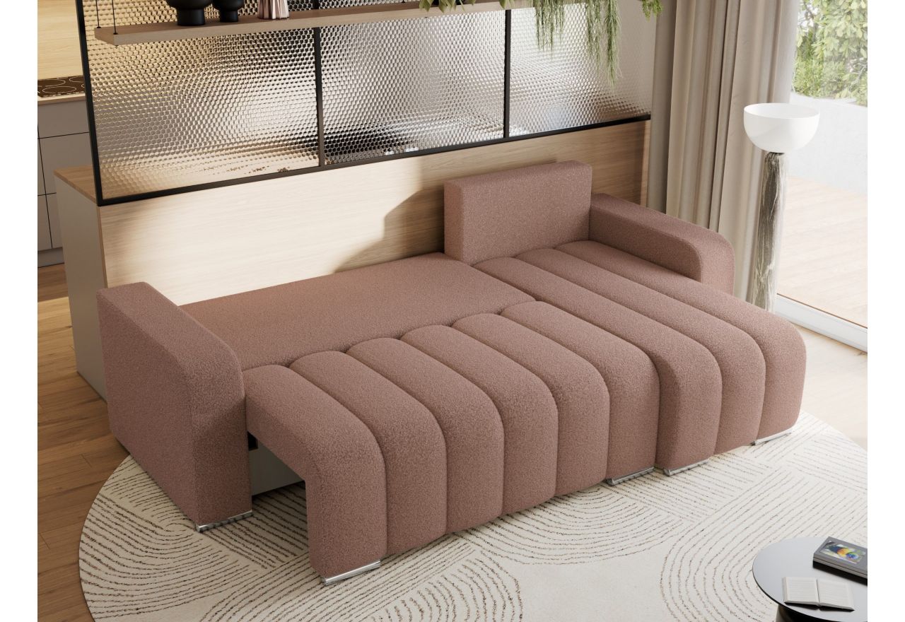 Narożnik KIRASSO L - uniwersalny - różowy, boucle