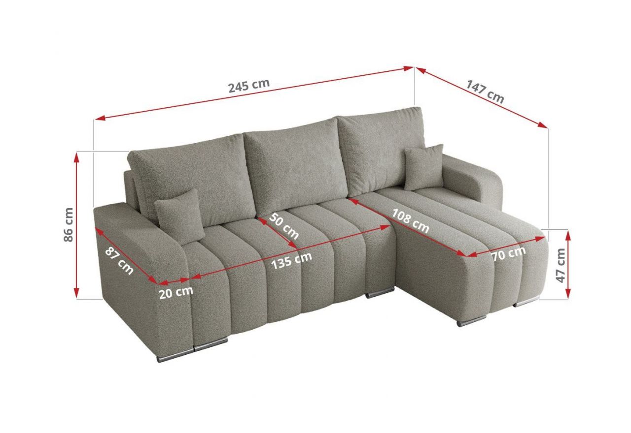 Narożnik KIRASSO L - uniwersalny - jasnoszary, boucle