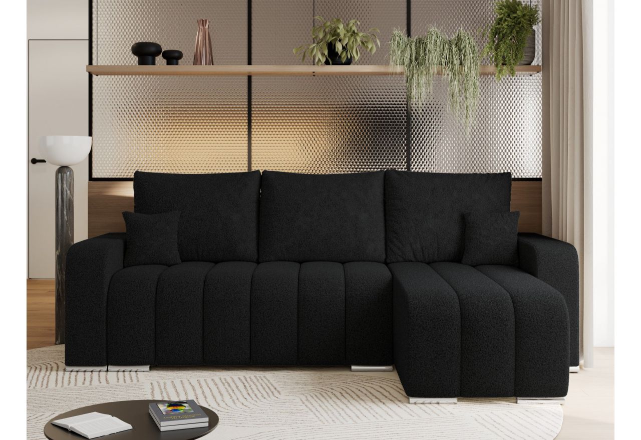 Narożnik KIRASSO L - uniwersalny - czarny, boucle