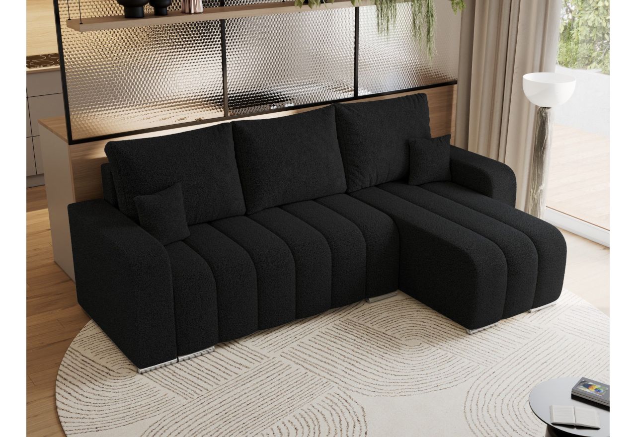 Narożnik KIRASSO L - uniwersalny - czarny, boucle