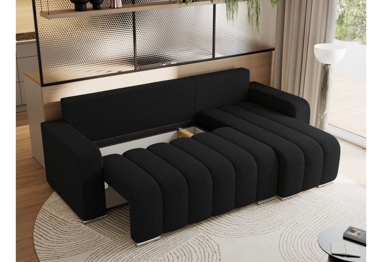 Narożnik KIRASSO L - uniwersalny - czarny, boucle