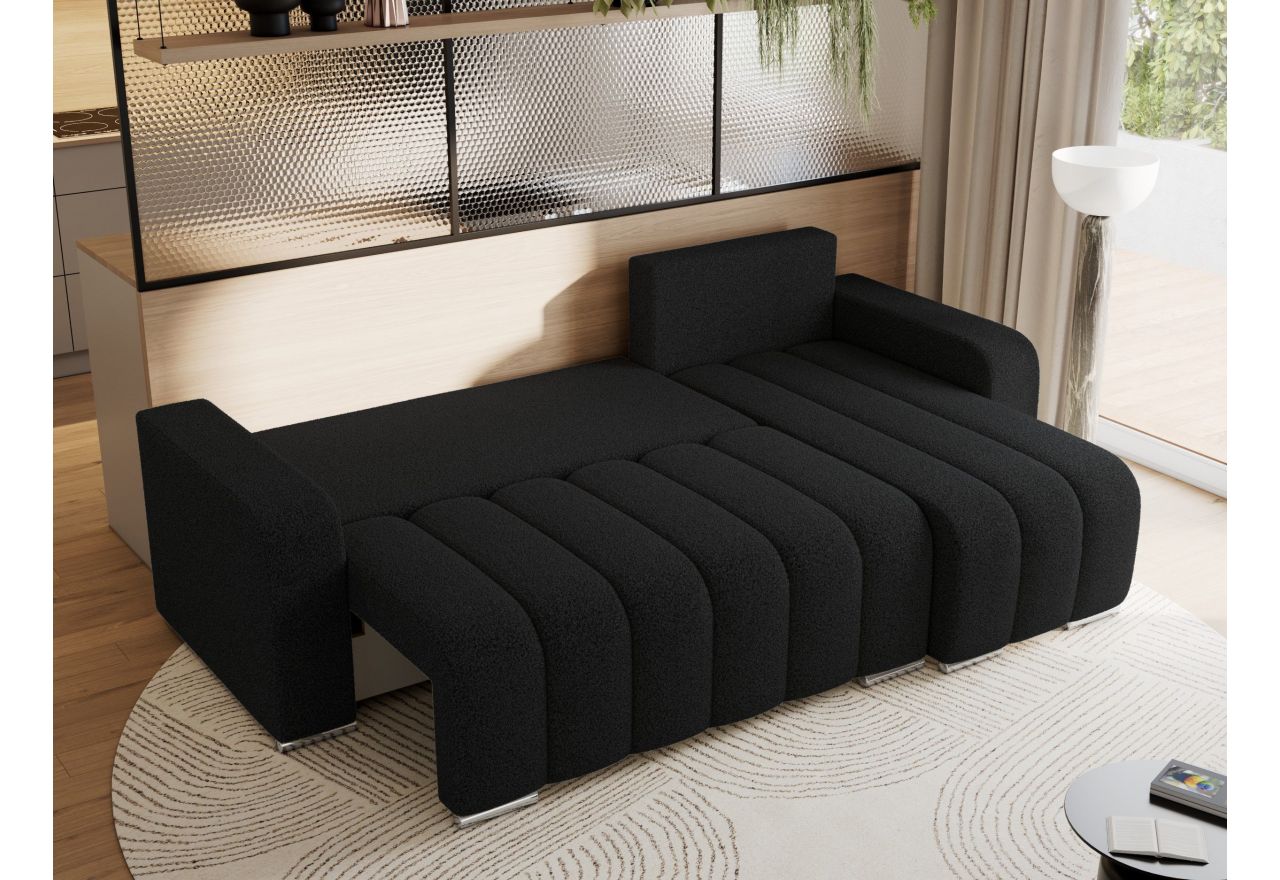 Narożnik KIRASSO L - uniwersalny - czarny, boucle