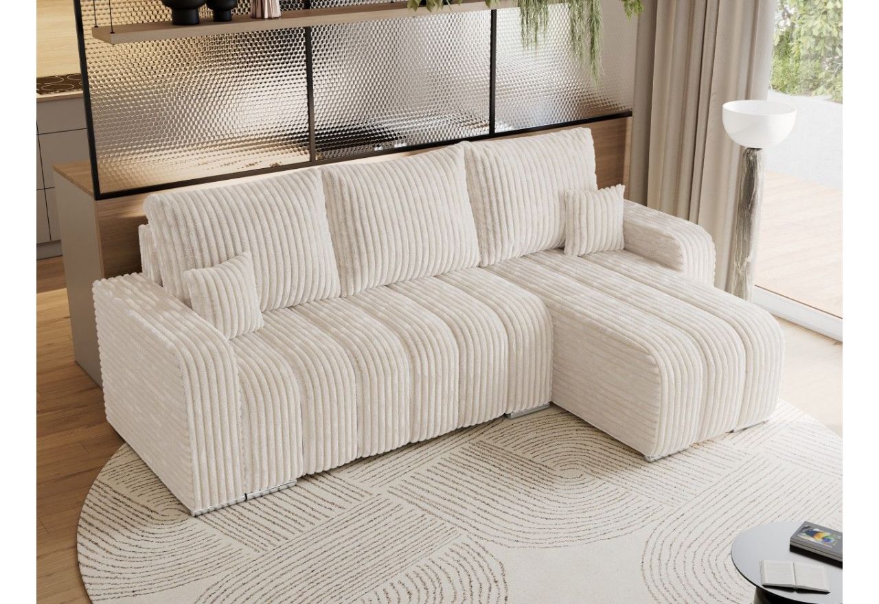 Narożnik KIRASSO L - uniwersalny - beżowy, sztruks