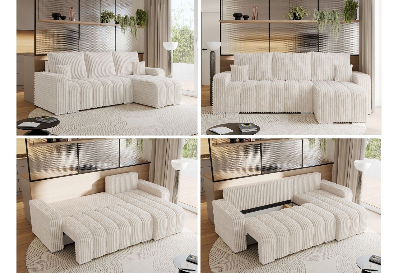 Narożnik KIRASSO L - uniwersalny - beżowy, sztruks