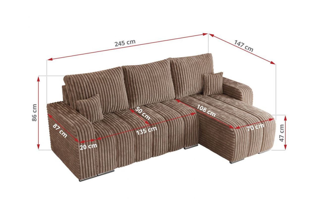 Narożnik KIRASSO L - uniwersalny - brązowy, sztruks