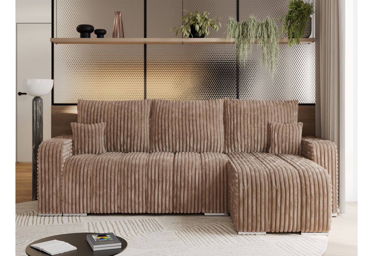 Narożnik KIRASSO L - uniwersalny - brązowy, sztruks