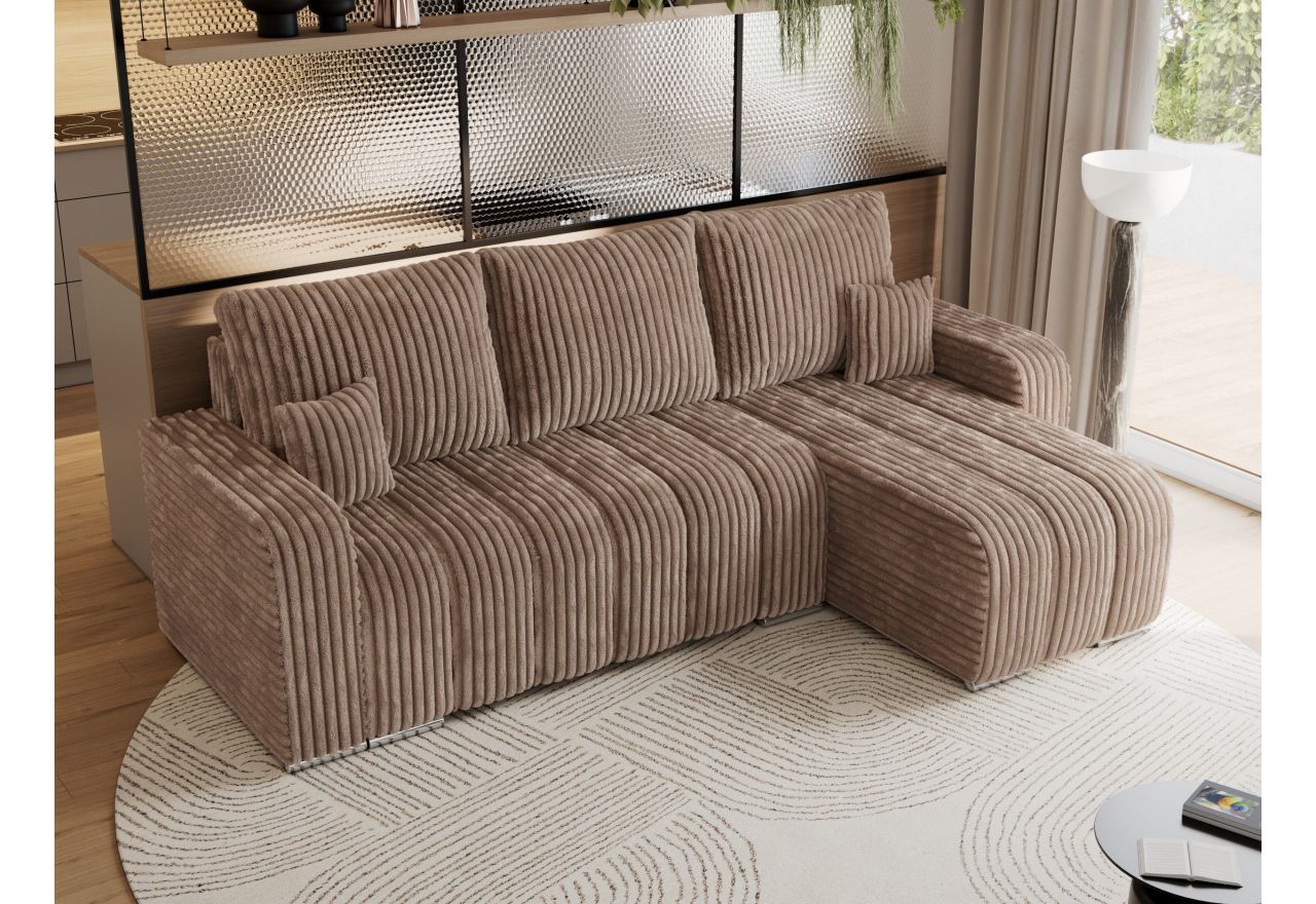 Narożnik KIRASSO L - uniwersalny - brązowy, sztruks