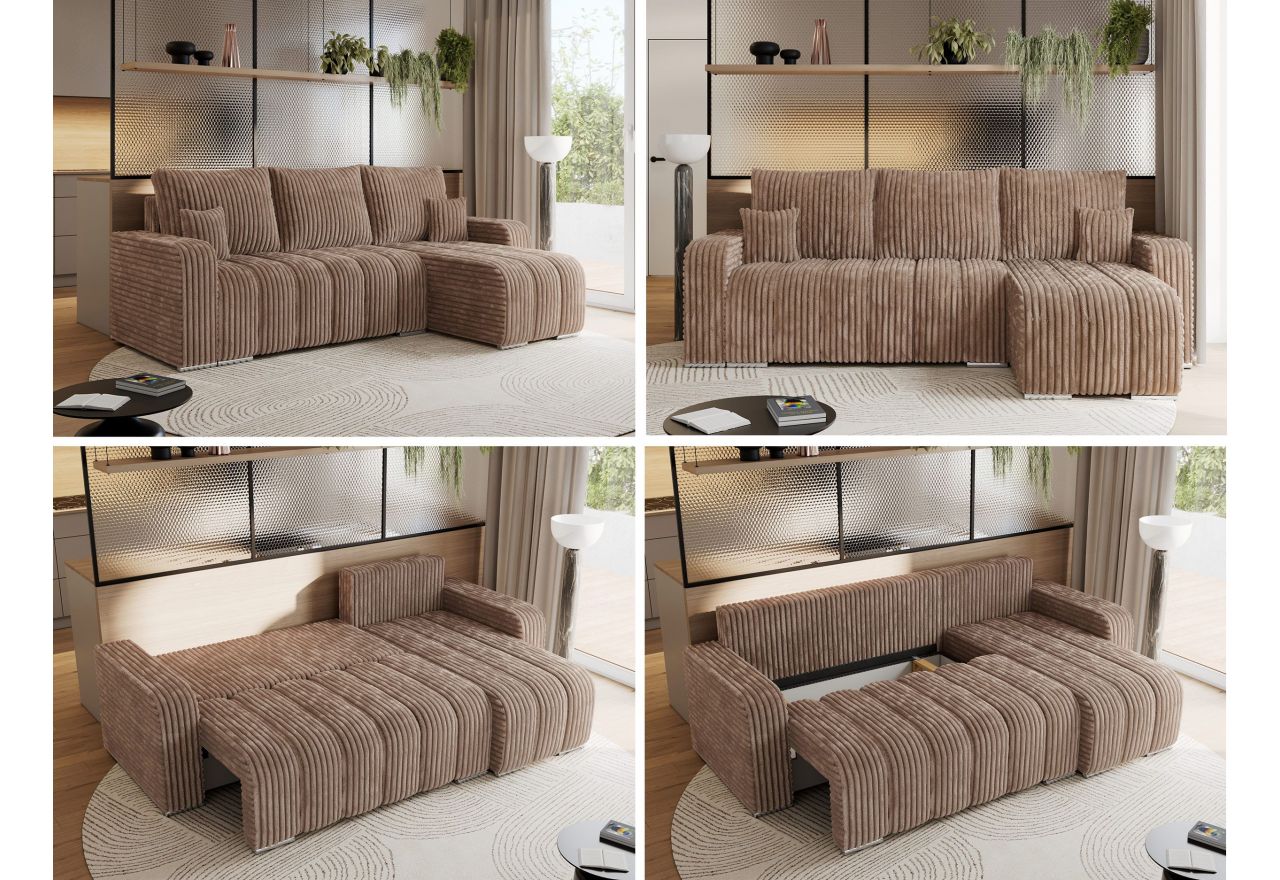 Narożnik KIRASSO L - uniwersalny - brązowy, sztruks