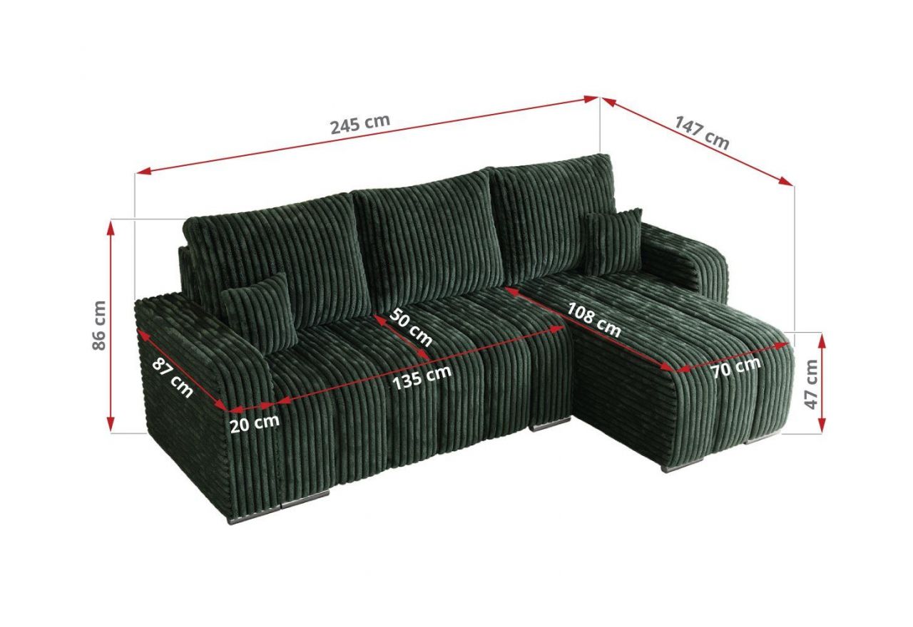 Narożnik KIRASSO L - uniwersalny - zielony, sztruks