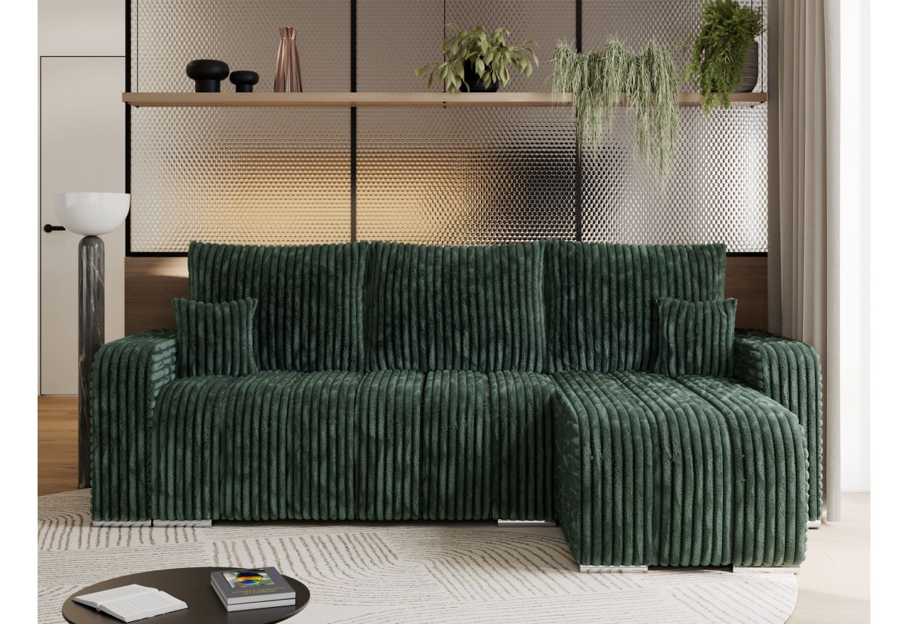 Narożnik KIRASSO L - uniwersalny - zielony, sztruks