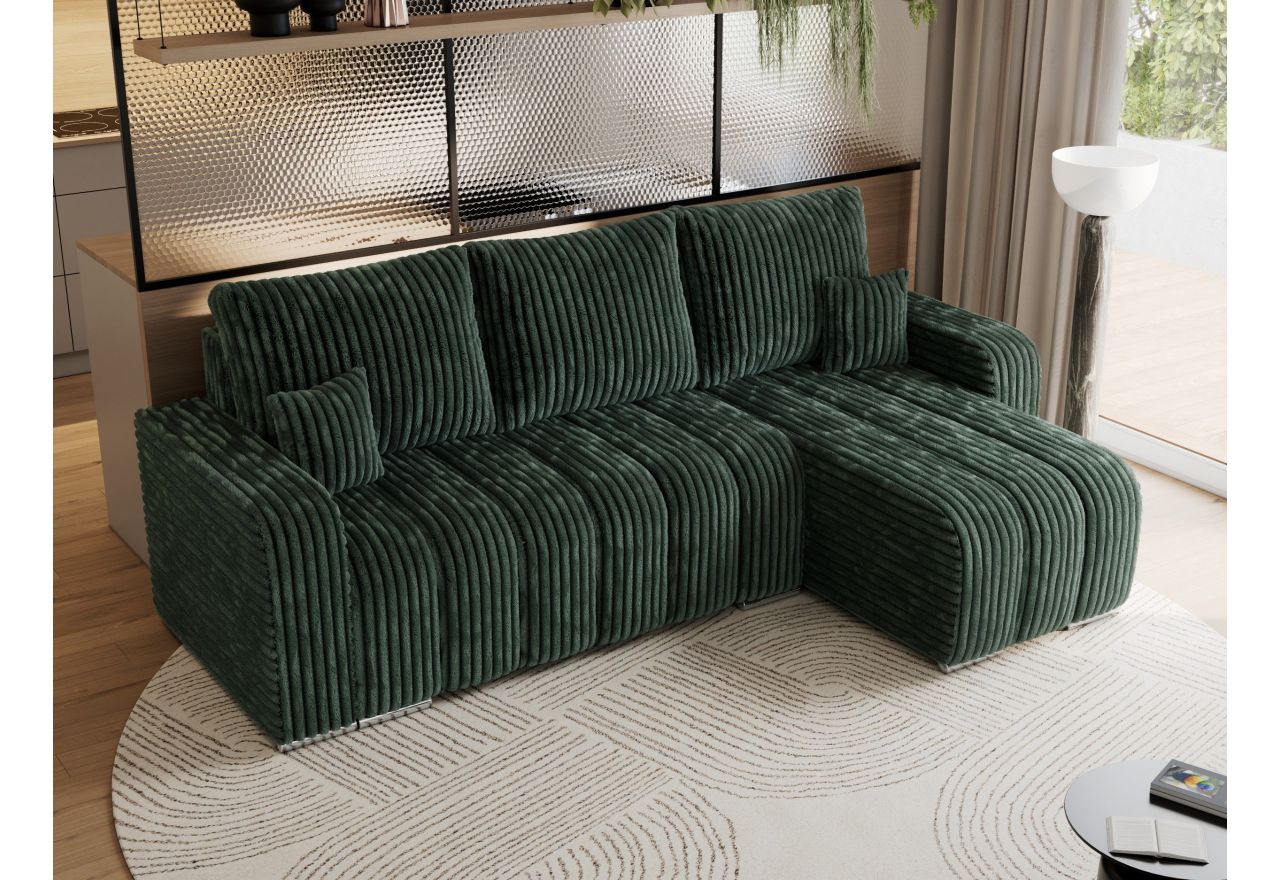 Narożnik KIRASSO L - uniwersalny - zielony, sztruks