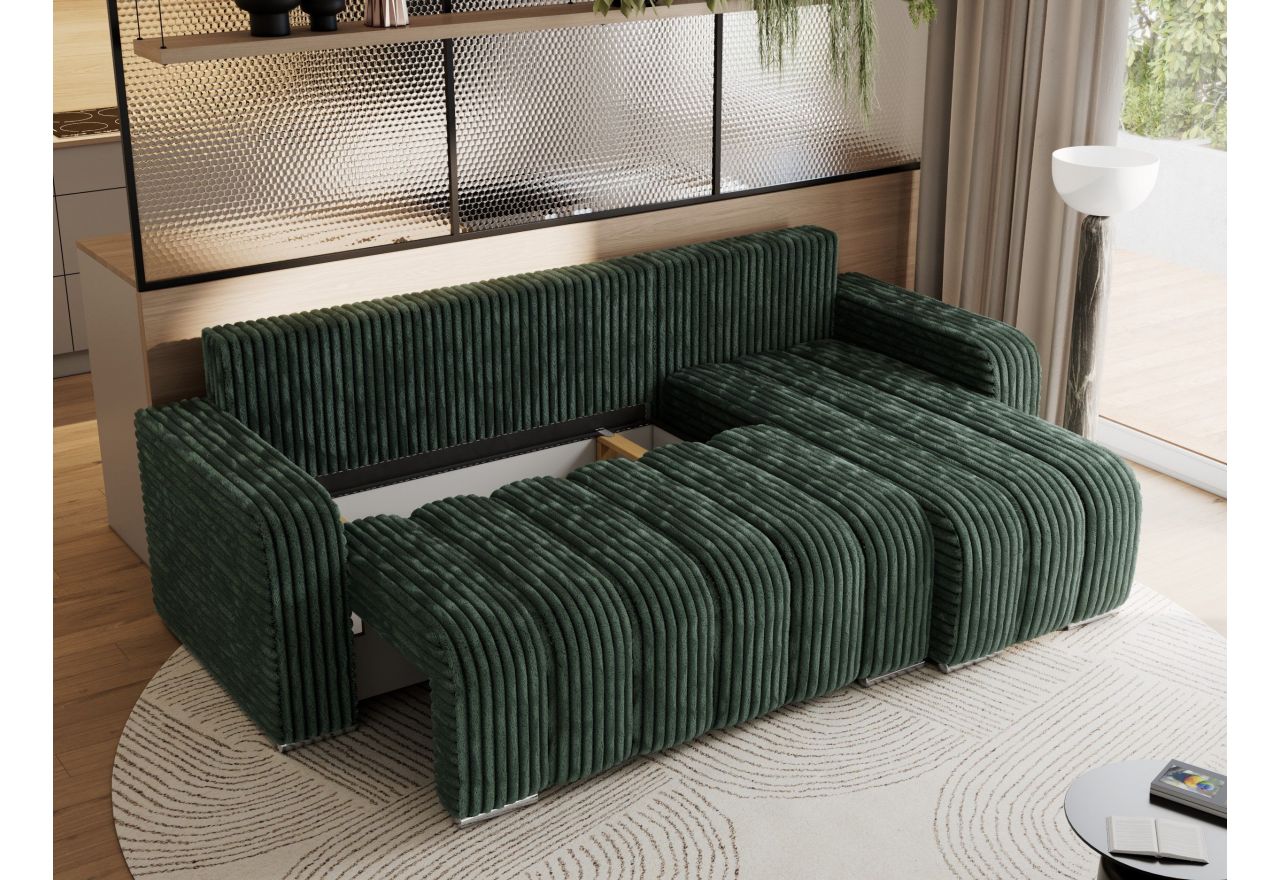 Narożnik KIRASSO L - uniwersalny - zielony, sztruks