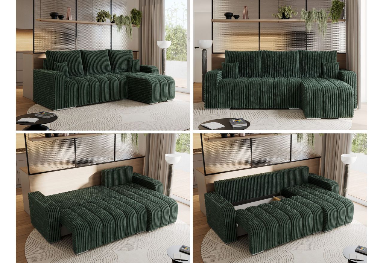 Narożnik KIRASSO L - uniwersalny - zielony, sztruks