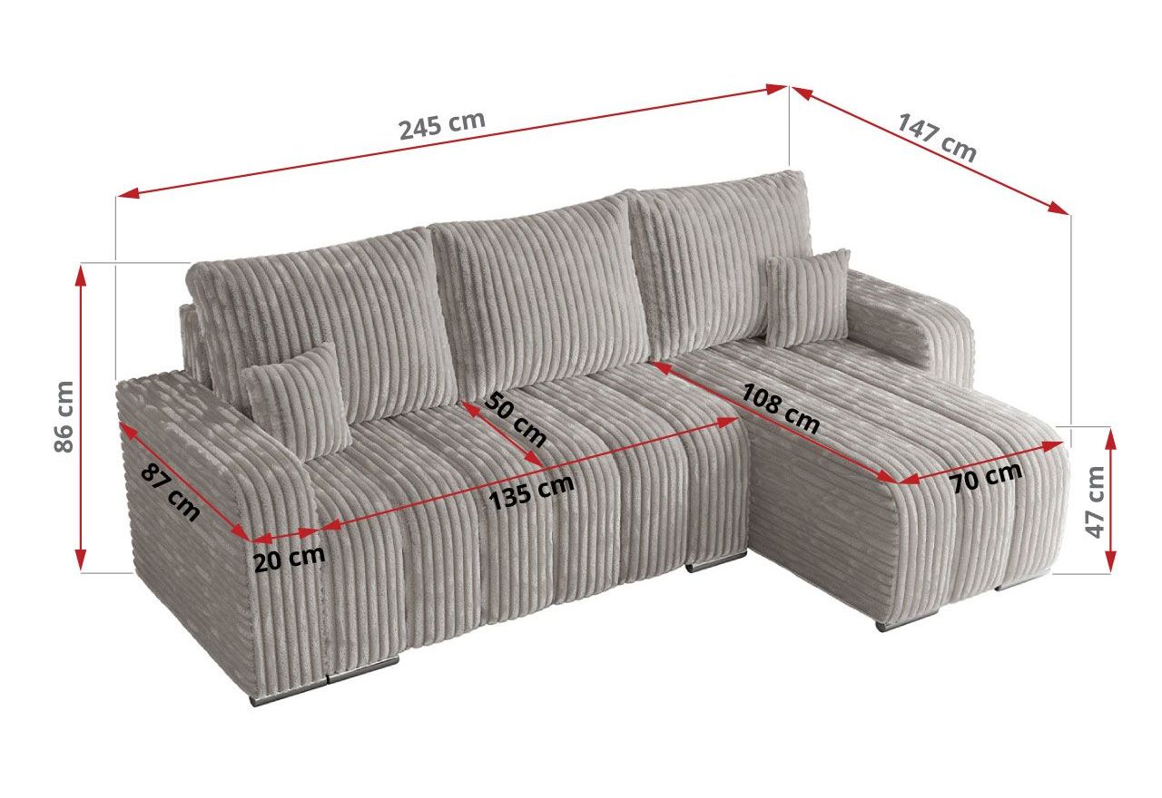 Narożnik KIRASSO L - uniwersalny - jasnoszary, sztruks