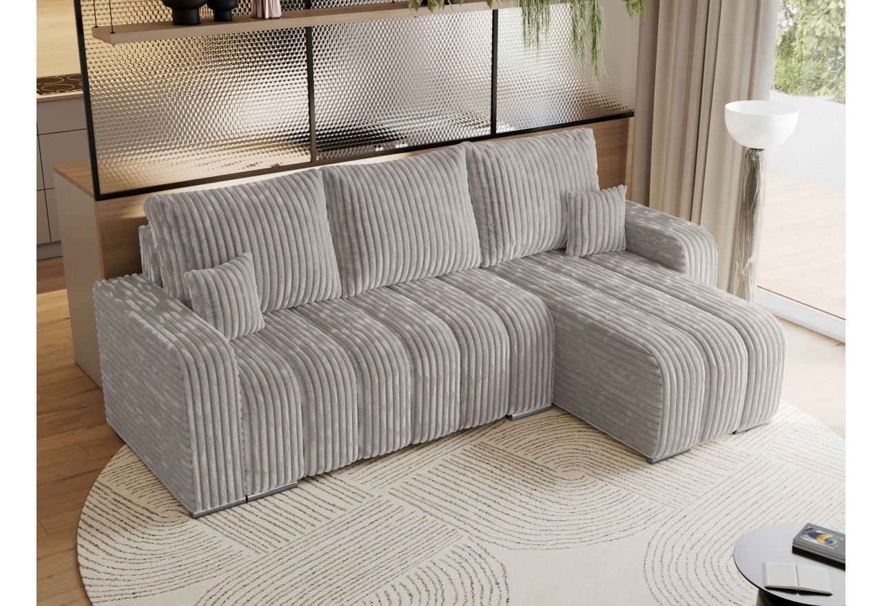 Narożnik KIRASSO L - uniwersalny - jasnoszary, sztruks