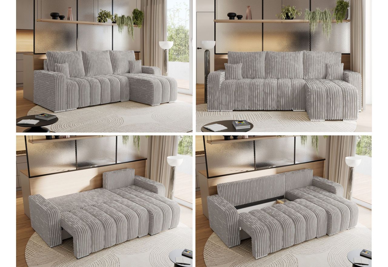 Narożnik KIRASSO L - uniwersalny - jasnoszary, sztruks