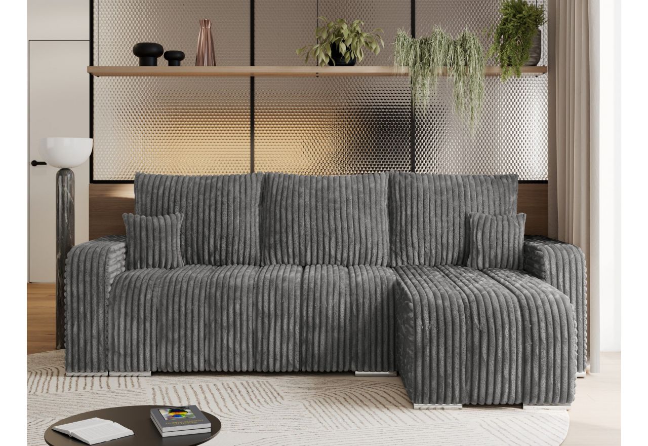 Narożnik KIRASSO L - uniwersalny - szary, sztruks