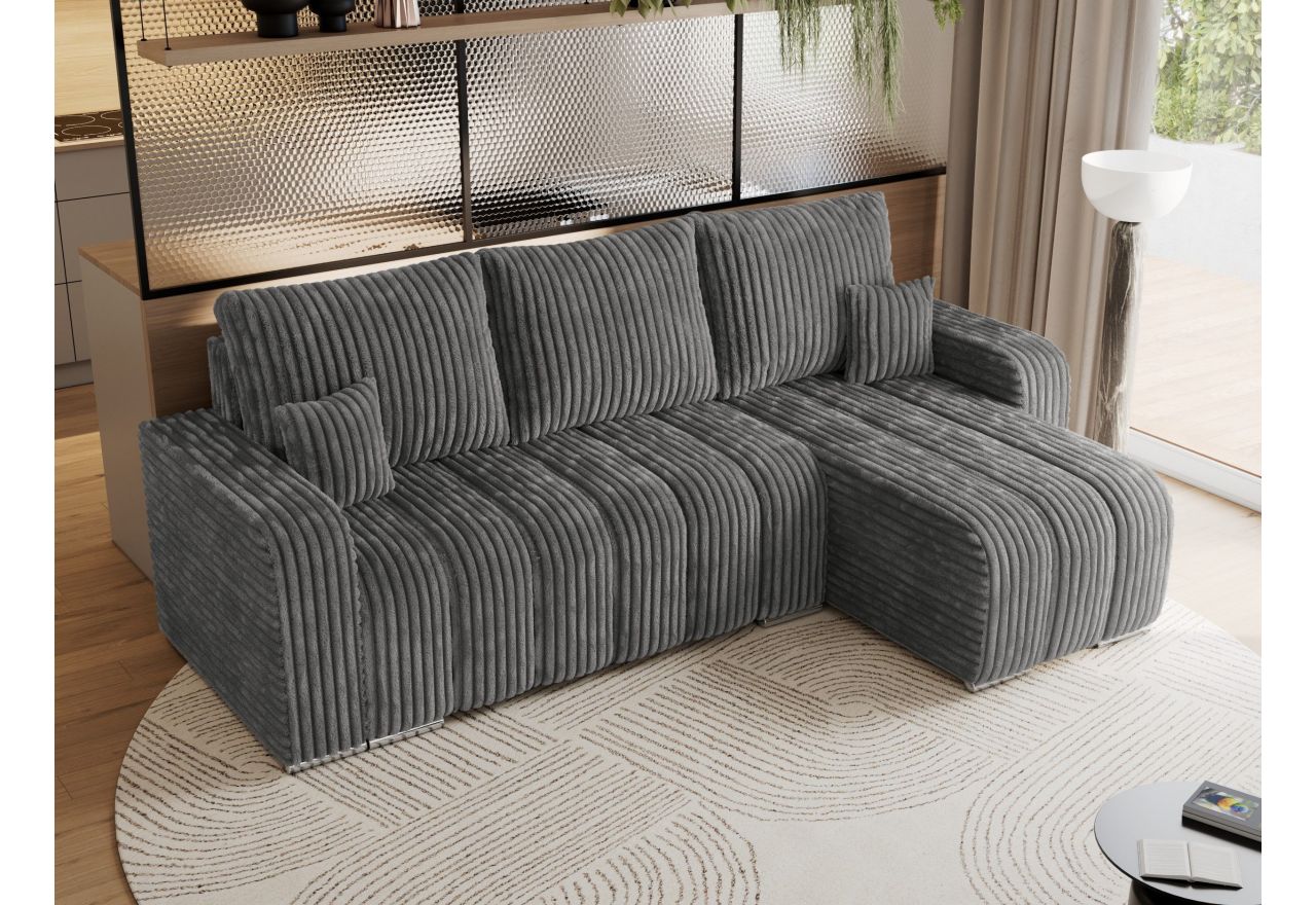 Narożnik KIRASSO L - uniwersalny - szary, sztruks