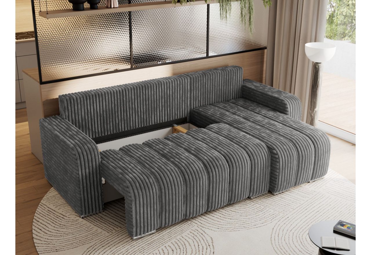 Narożnik KIRASSO L - uniwersalny - szary, sztruks