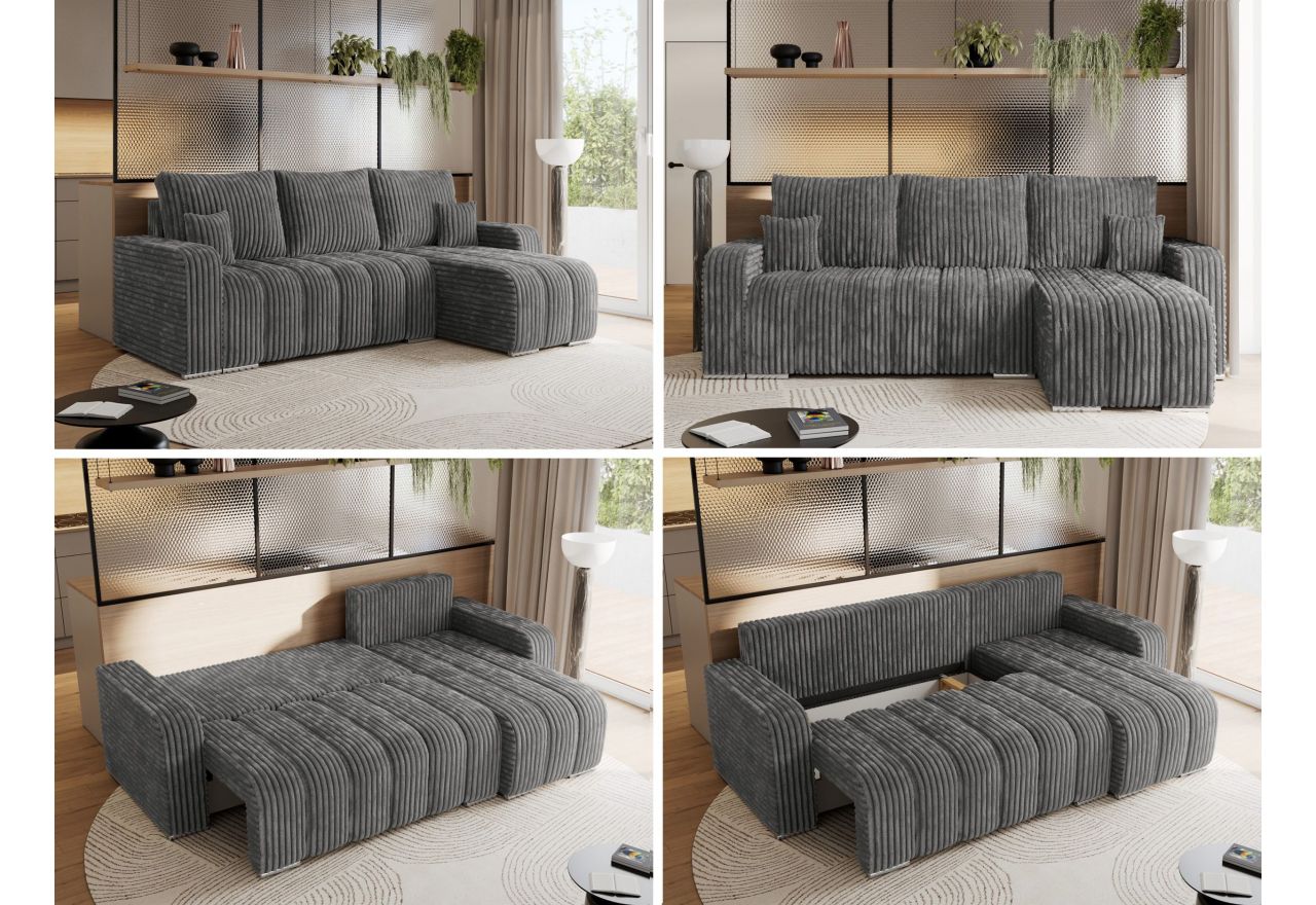 Narożnik KIRASSO L - uniwersalny - szary, sztruks